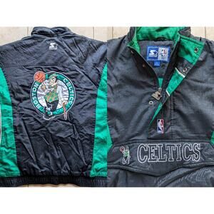 Boston Celtics 90s STARTER puffer 1/2 jacket L black green NBA vintage